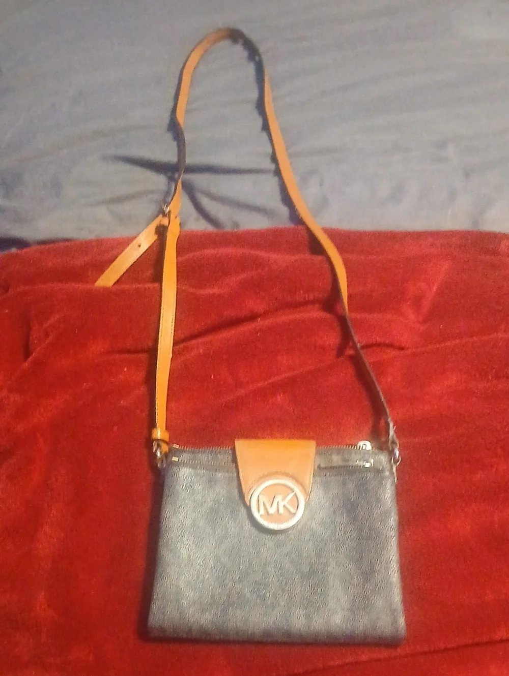 Michael Kors Navy and Tan Crossbody Bag